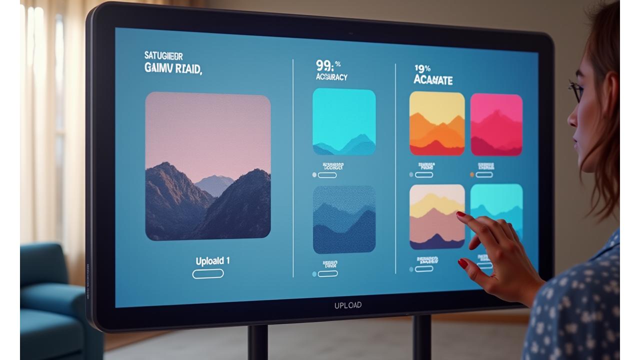 AI 기반 컬러 매칭 데모 인터페이스, 다양한 색상 팔레트와 이미지 업로드 창