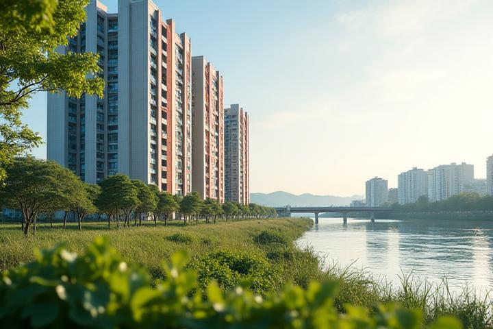 한강 주변 아파트 단지 외벽
