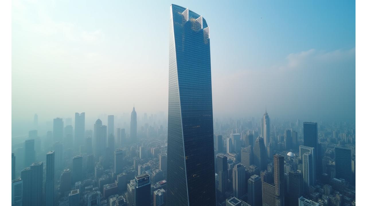 롯데월드타워의 웅장한 외관에 특수 코팅이 적용된 모습