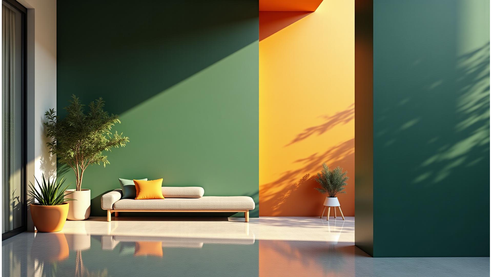 밝고 현대적인 공간에 차상의 다양한 친환경 페인트 색상이 적용된 모습