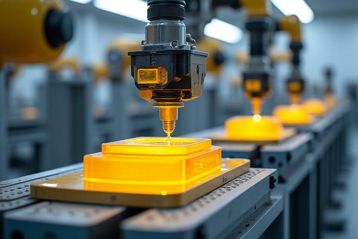 첨단 로봇 팔이 정교하게 제품에 코팅하는 모습