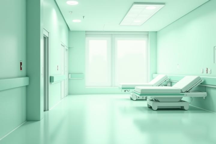 청결하고 밝은 병실 내부, 항균 페인트가 적용된 벽