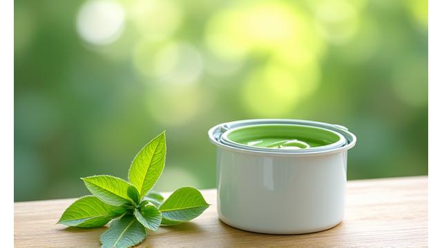 푸른 나뭇잎과 페인트 캔이 함께 놓여있는 친환경 이미지