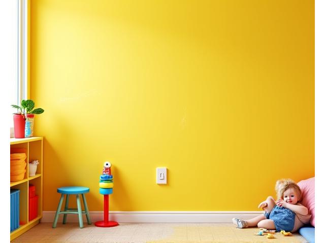 생기발랄한 아이방에 항균 및 낙서 지움 기능성 페인트가 칠해진 모습