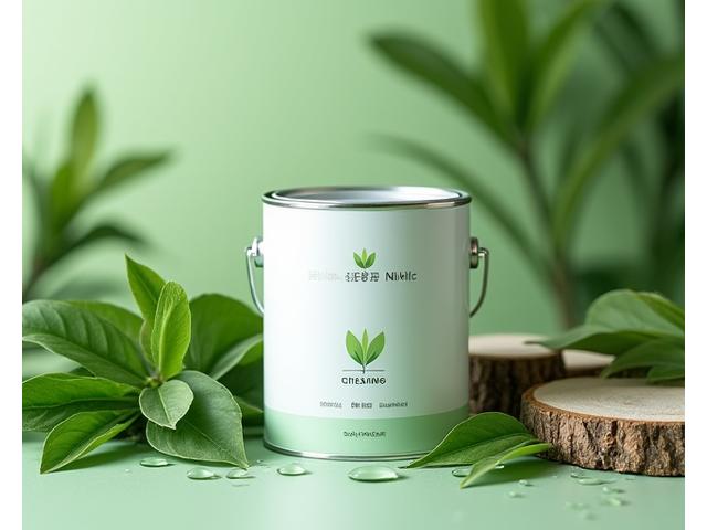 자연 친화적인 녹색 톤의 페인트 통과 나뭇잎 이미지