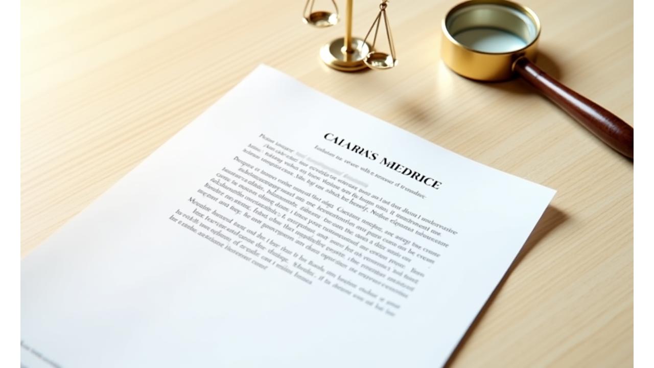 법률 문서와 돋보기, 공정함을 상징하는 저울이 어우러진 이미지